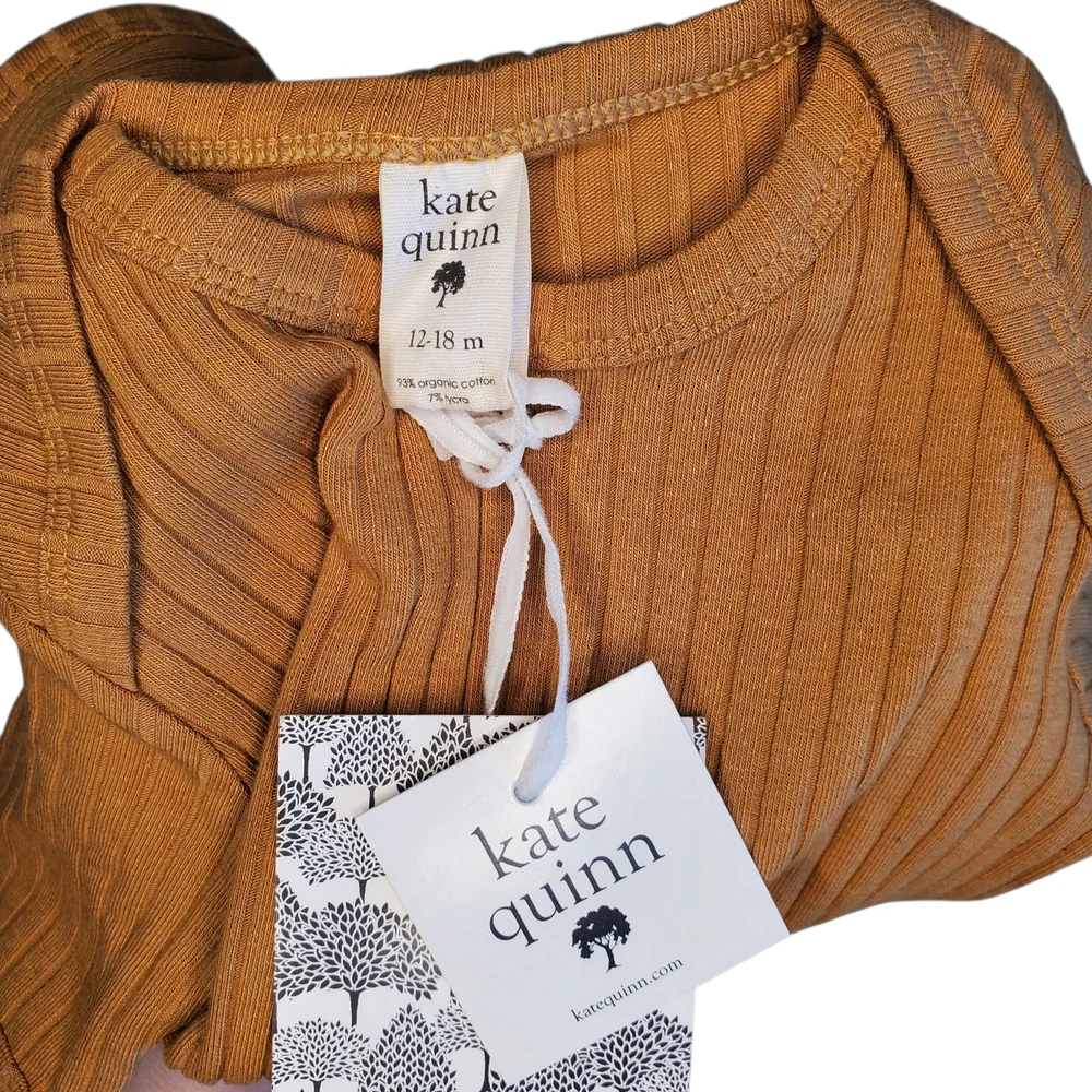 NWT Kate Quinn One-piece Bodysuit Short-sleeve Gold Ribbed Baby Girls 12-18M